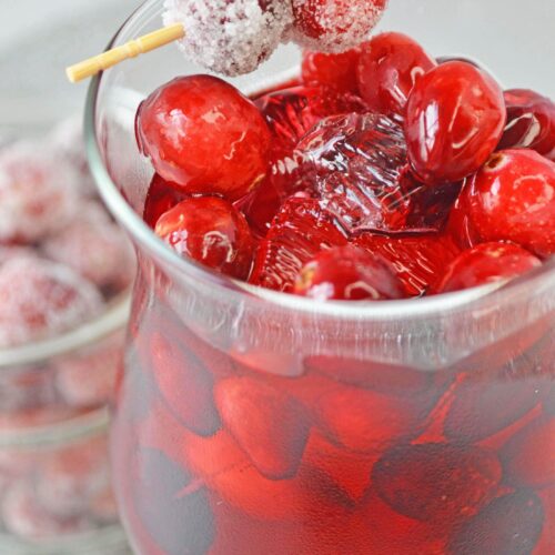 The frosted cranberry cocktail is perfect for the holidays when garnished with sugared cranberries.