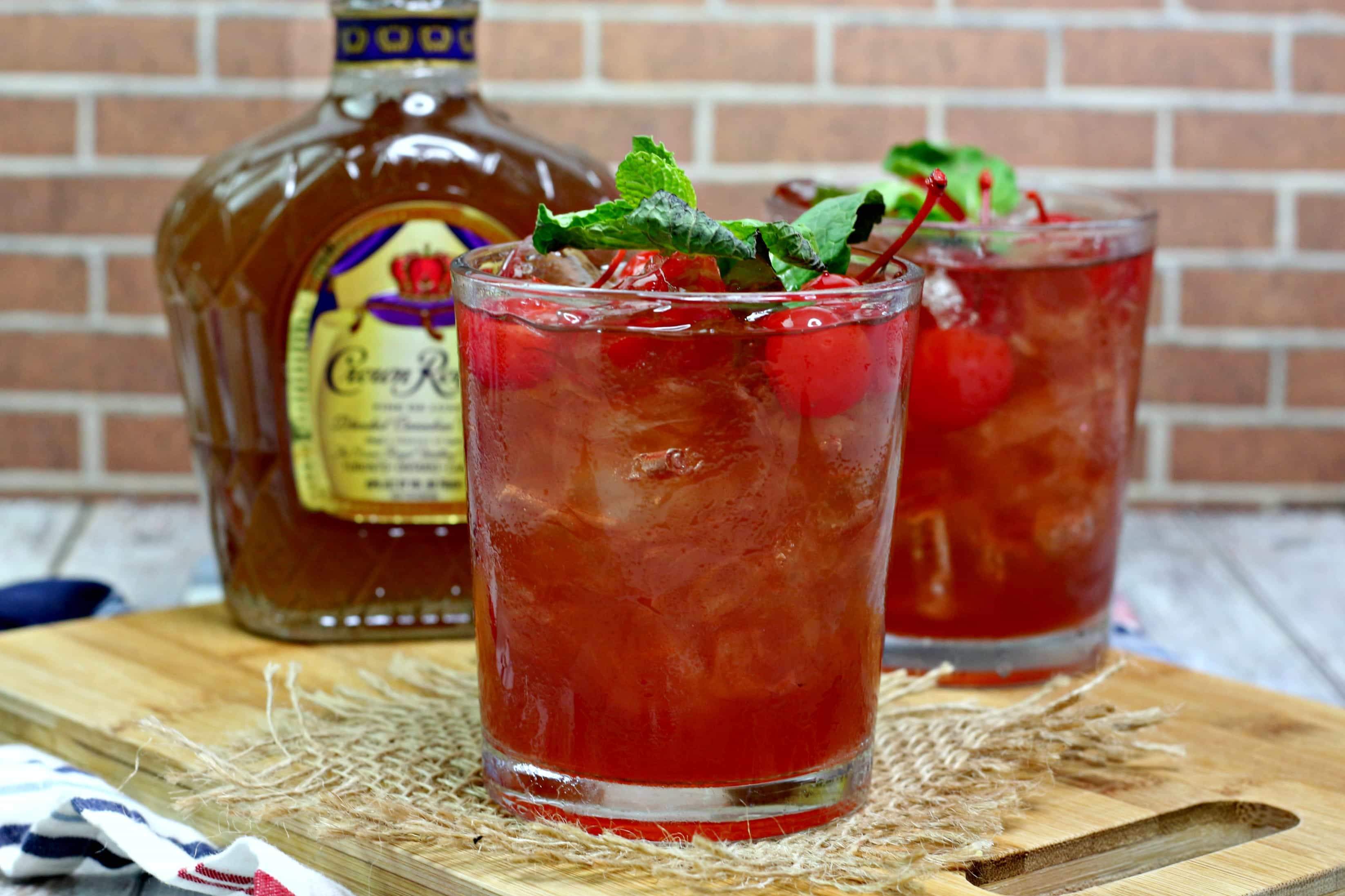 Whisky Cherry Coke Smash made with Crown Royal