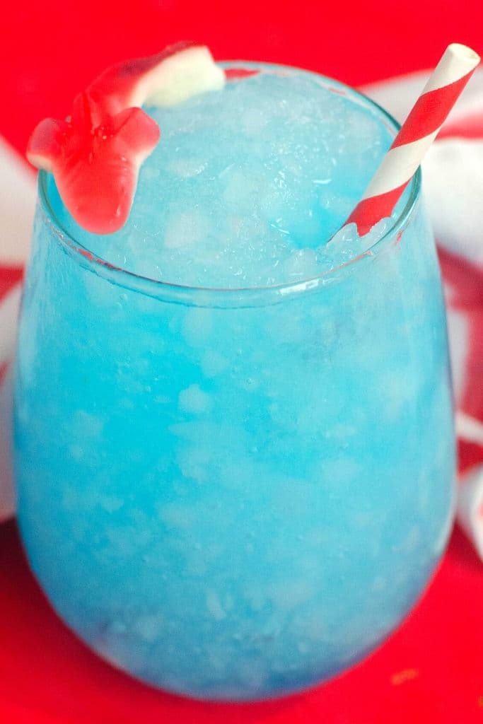 Frozen Shark Attack Cocktail with Blue Curacao and Rum