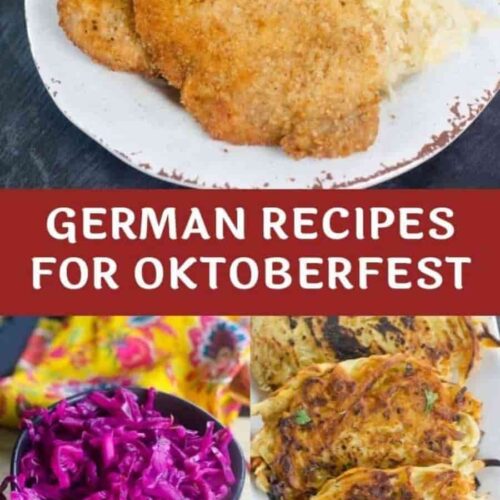 Collage of 3 German recipes. Text reads German recipes for Oktoberfest.