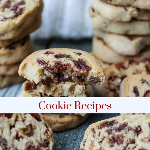 Stacks of date cookies with text: cookie recipes.