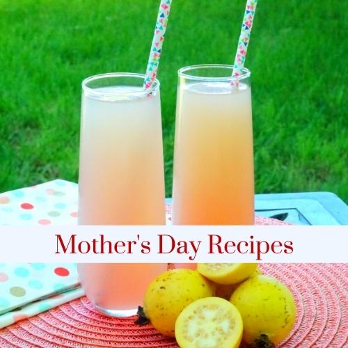 Two mimosa cocktails with text: Mother's Day recipes.