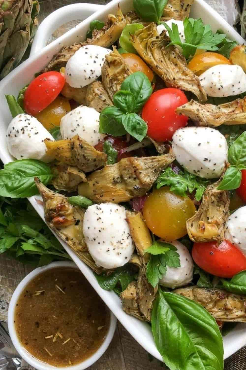 Italian Artichoke Salad with Tomato and Mozzarella | Champagne and Coconuts